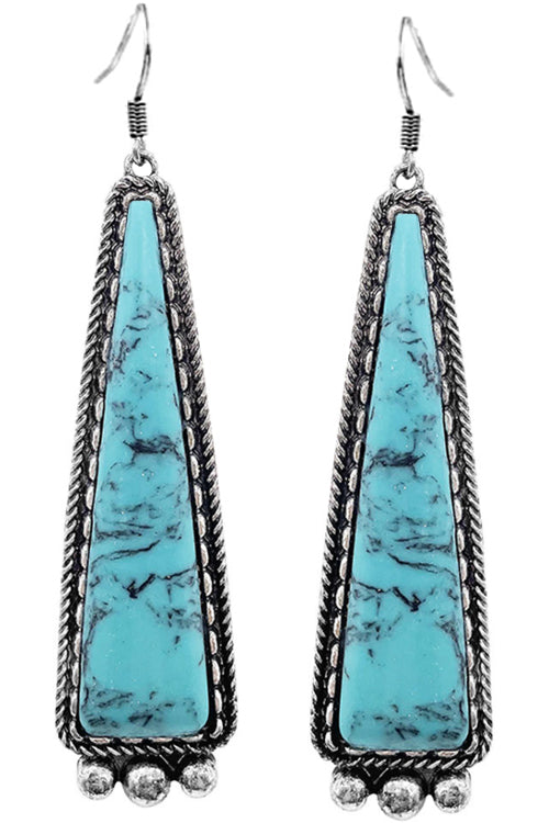 WESTERN CONCHO STYLE CABLE TEXTURE GEMSTONE LINEAR TRIANGLE SHAPE CASTING FISH HOOK DANGLING EARRING