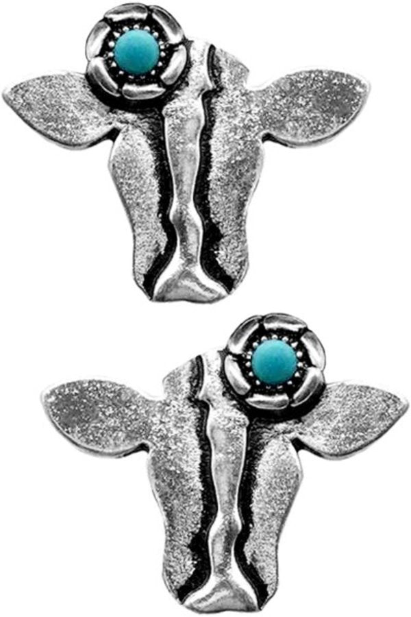 GEMSTONE FLOWER COW CASTING STUD EARRING