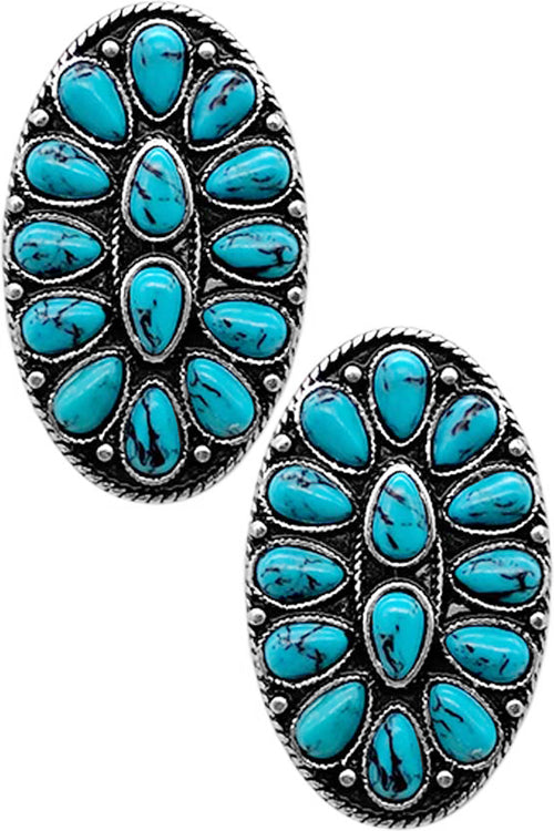 WESTERN CONCHO CABLE OVAL GEMSTONE STUD EARRING