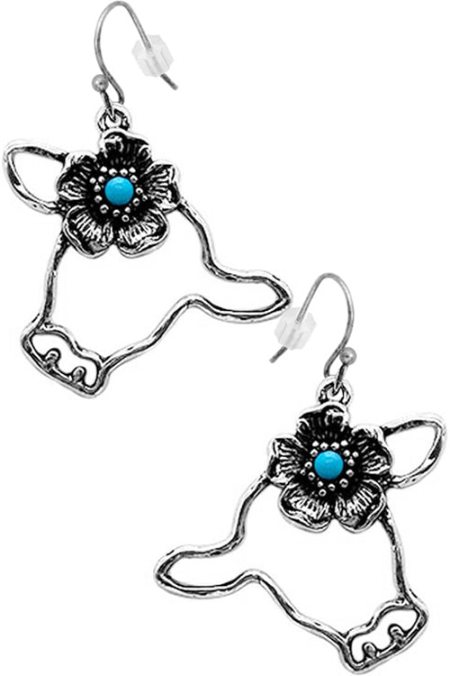 WESTERN FARM ANIMAL GEMSTONE FLOWER COW EARRING