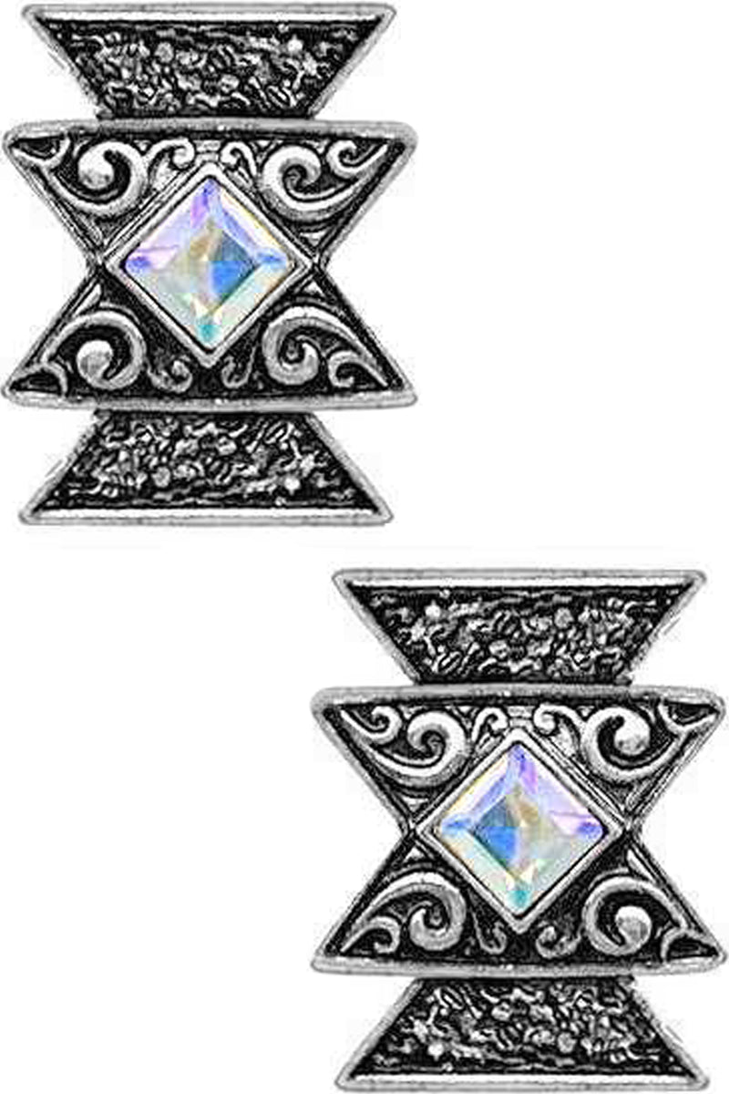 WESTERN STYLE PAISLEY TEXTURED GLASS STONE AZTEC CROSS CASTING STUD EARRING
