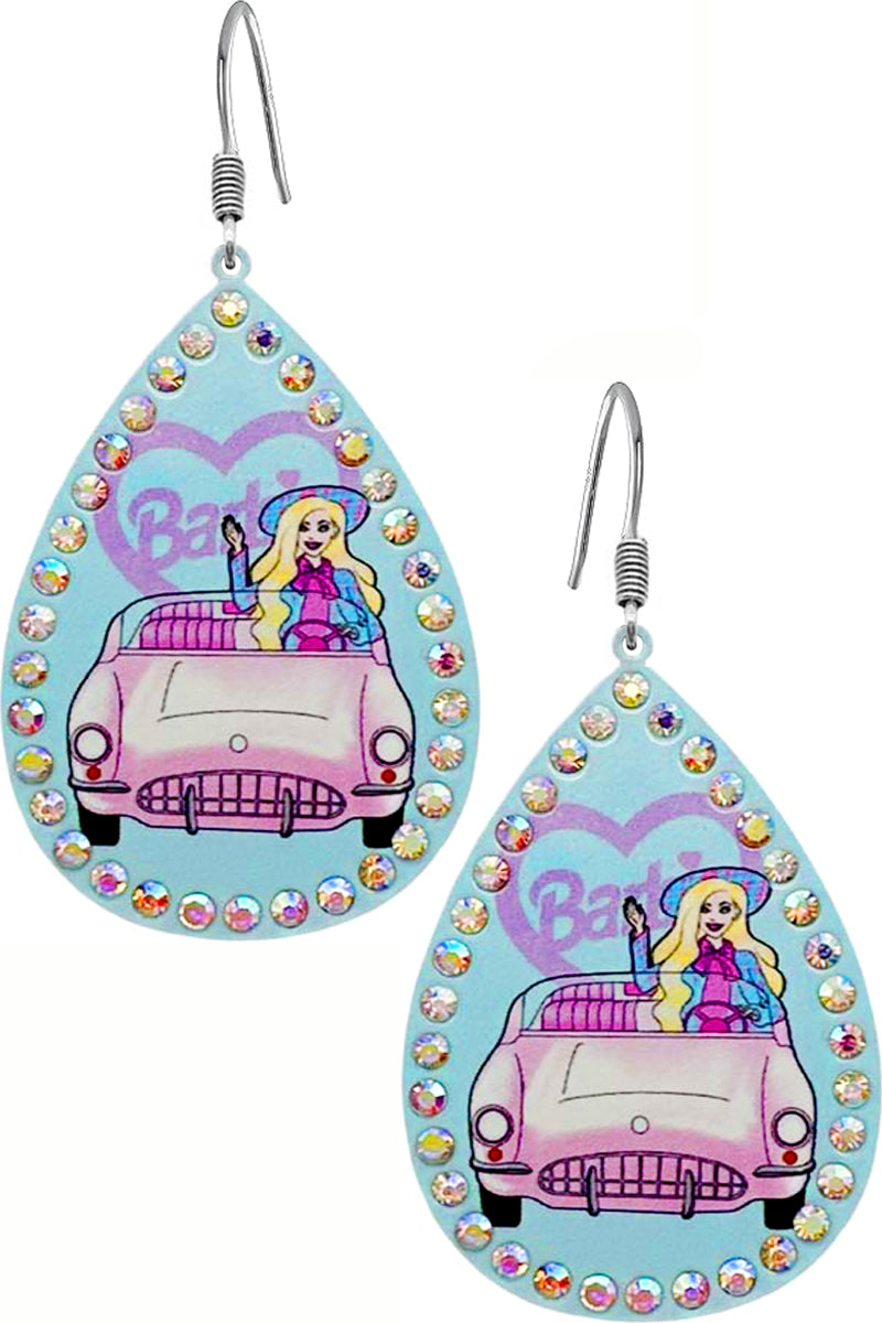 AB RHINESTONE CAR TEARDROP CASTING FISH HOOK DANGLING EARRING