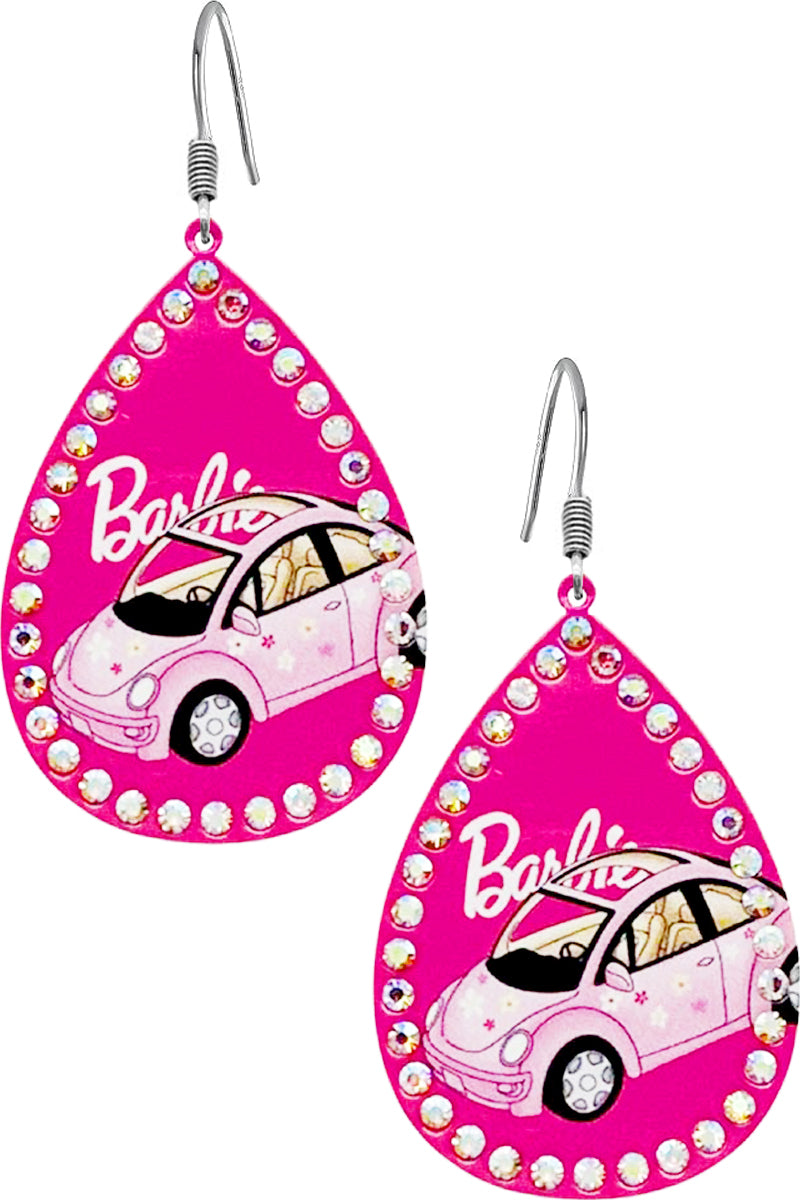 AB RHINESTONE CAR TEARDROP CASTING FISH HOOK DANGLING EARRING