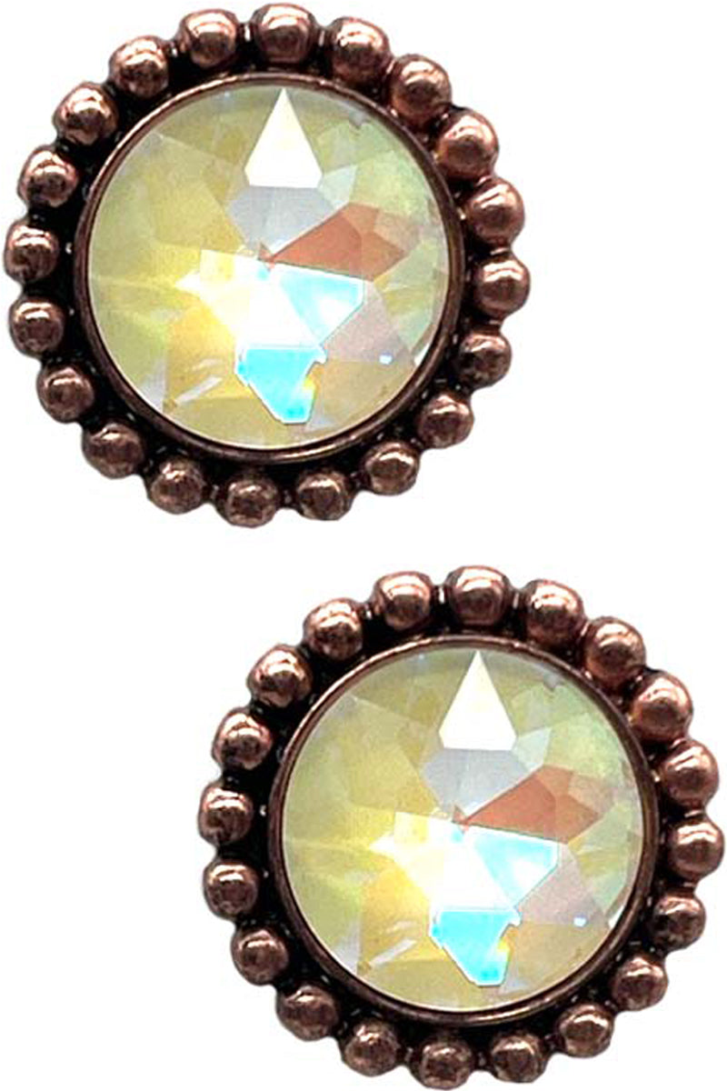 WESTERN GLASS STONE CONCHO FLOWER STUD EARRING