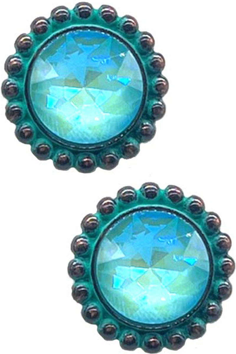 WESTERN GLASS STONE CONCHO FLOWER STUD EARRING