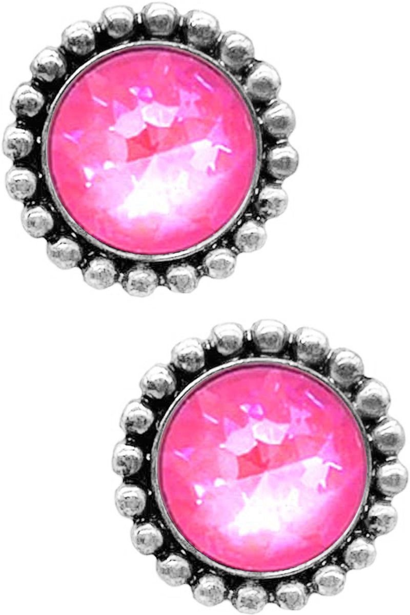 WESTERN GLASS STONE CONCHO FLOWER STUD EARRING