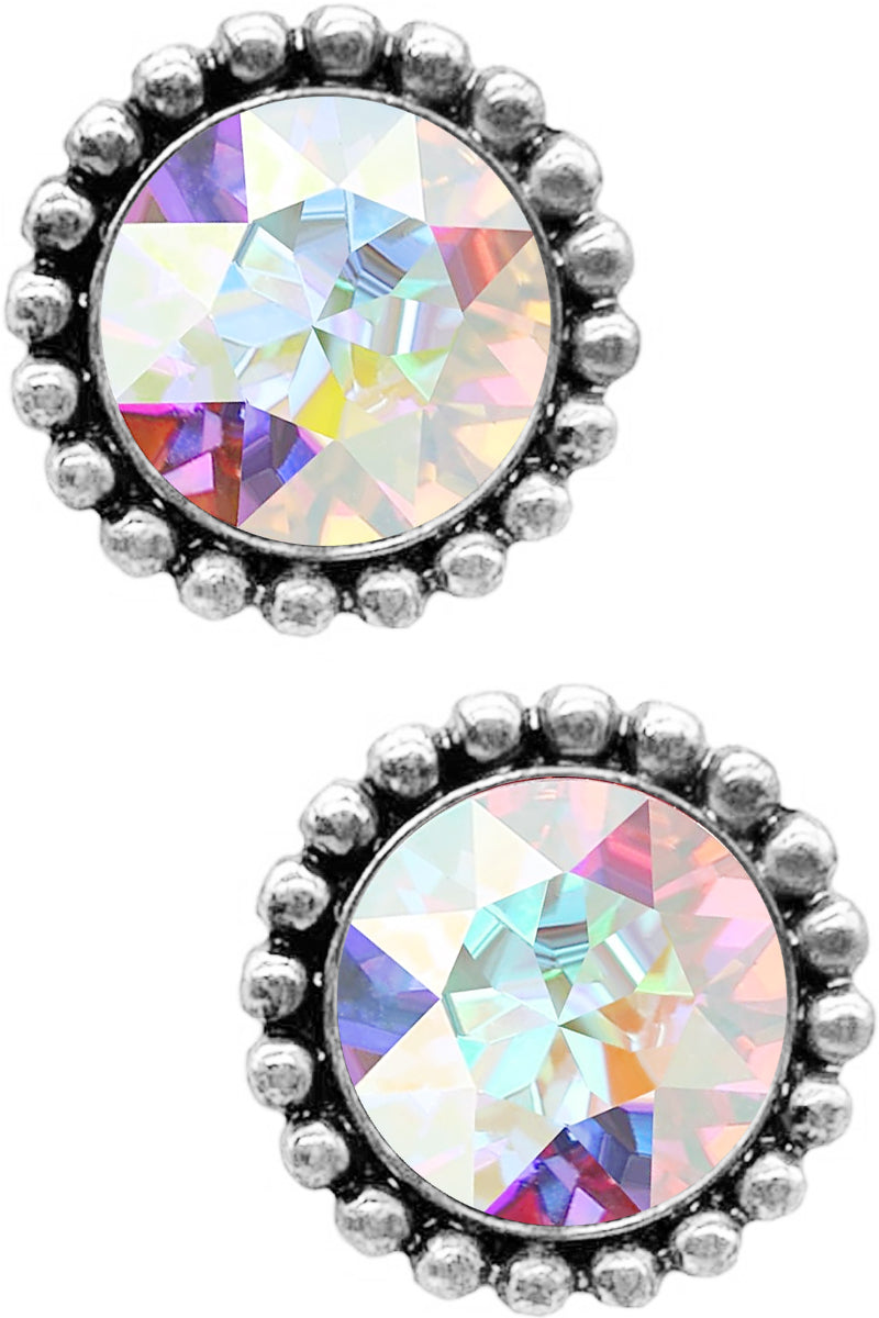 WESTERN GLASS STONE CONCHO FLOWER STUD EARRING