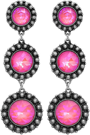 WESTERN CONCHO ROUND GLASS STONE DROP EARRING