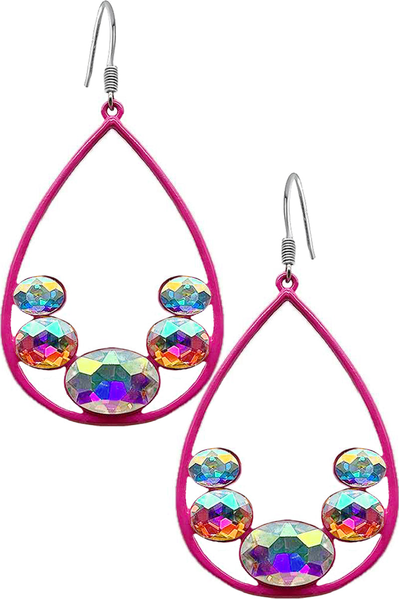 GLASS STONE EPOXY TEARDROP EARRING