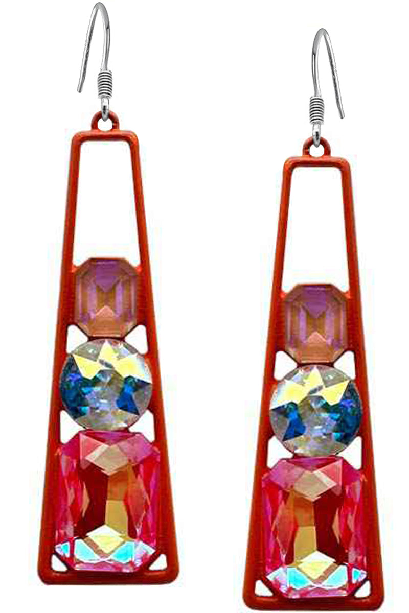 GLASS STONE EPOXY TRAPEZOID EARRING