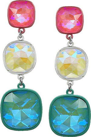 GLASS STONE EPOXY SQUARE DROP EARRING