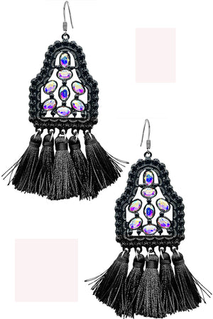 WESTERN AB CATTLE TAG THREAD TASSEL EARRING