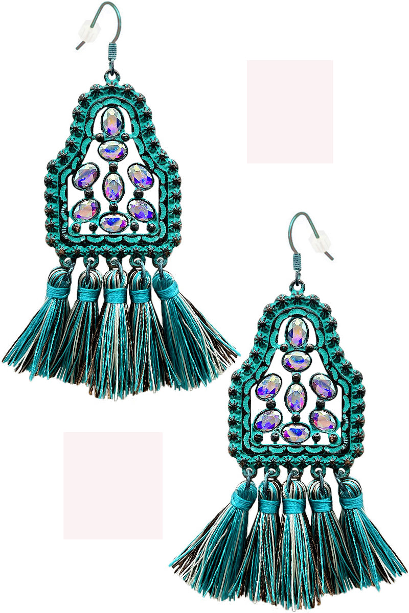 WESTERN AB CATTLE TAG THREAD TASSEL EARRING