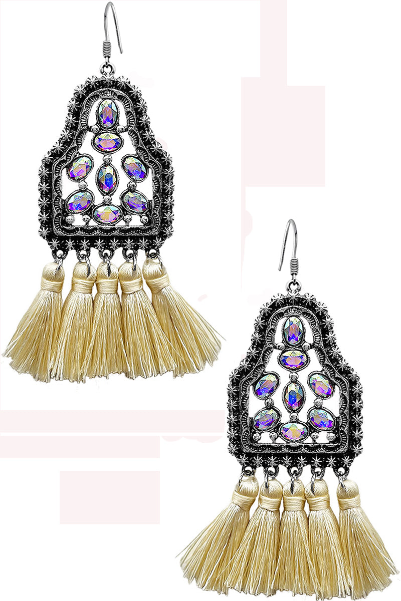 WESTERN AB CATTLE TAG THREAD TASSEL EARRING