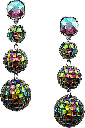 LAYERED BLING BLING DISCO BALL RHINESTONE POST DANGLING EARRING