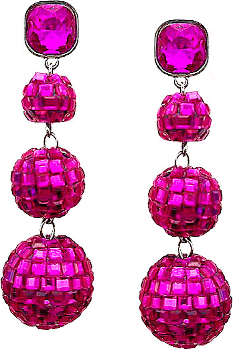 LAYERED BLING BLING DISCO BALL RHINESTONE POST DANGLING EARRING