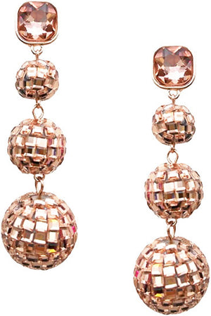 LAYERED BLING BLING DISCO BALL RHINESTONE POST DANGLING EARRING