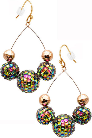 BLING BLING DISCO BALL RHINESTONE TEARDROP WIRE EARRING