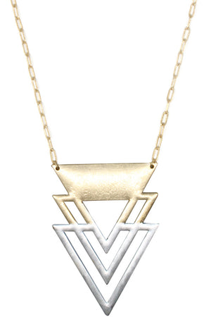 GEOMETRIC AZTEC DESIGN CHEVRON ARROW CASTING PENDANT LOBSTER CLUSTER LONG CHAIN NECKLACE