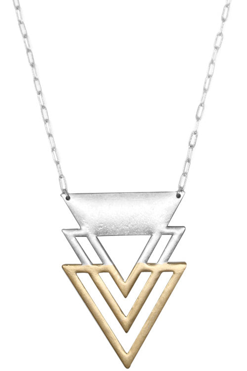 GEOMETRIC AZTEC DESIGN CHEVRON ARROW CASTING PENDANT LOBSTER CLUSTER LONG CHAIN NECKLACE