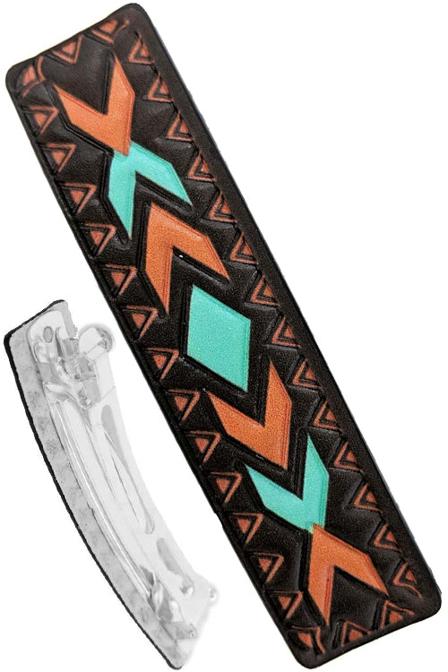 WESTERN AZTEC PATTERN LEATHER HAIR SPRING CLIP