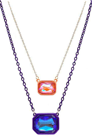 OCTAGON GLASS STONE PENDANT CHAIN NECKLACE