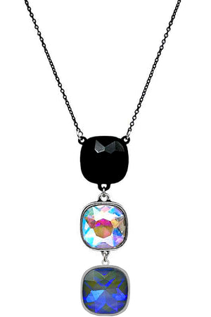 SQUARE GLASS STONE DROP PENDANT CHAIN NECKLACE