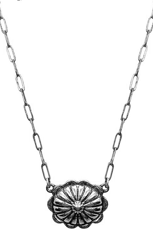 WESTERN CONCHO FLOWER CASTING PENDANT CLIP CHAIN NECKLACE