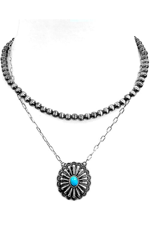 WESTERN CONCHO TQ FLOWER NAVAJO PEARL NECKLACE