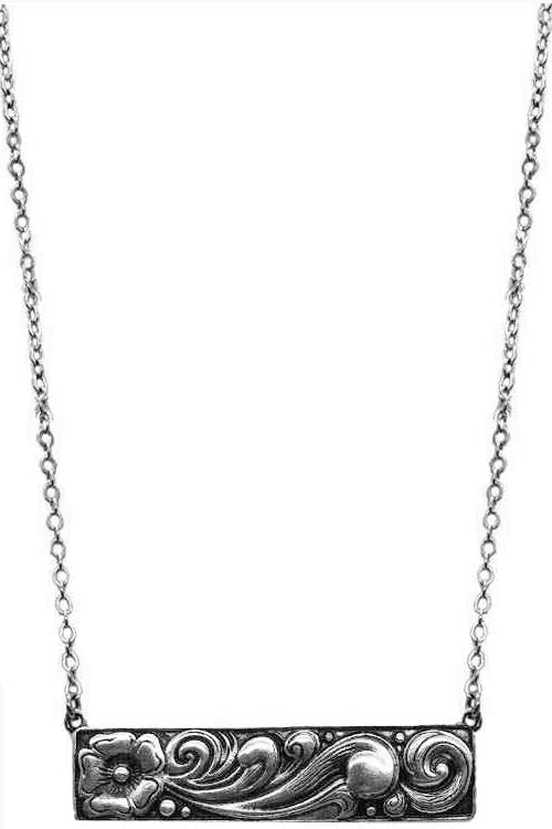 SIDEWAY PAISLEY TEXTURED RECTANGULAR BAR NECKLACE