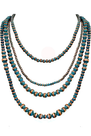 WESTERN STYLE 4 ROW MULTI STRAND NAVAJO PEARL BEADS LOBSTER CLUSTER LONG NECKLACE