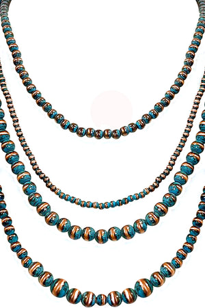 WESTERN STYLE 4 ROW MULTI STRAND NAVAJO PEARL BEADS LOBSTER CLUSTER LONG NECKLACE