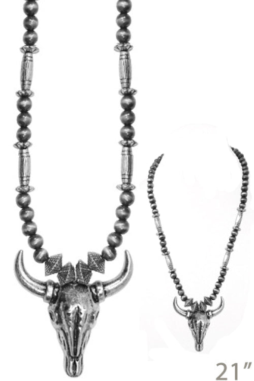 TEXTURED LONGHORN  PENDANT NAVAJO PEARL NECKLACE