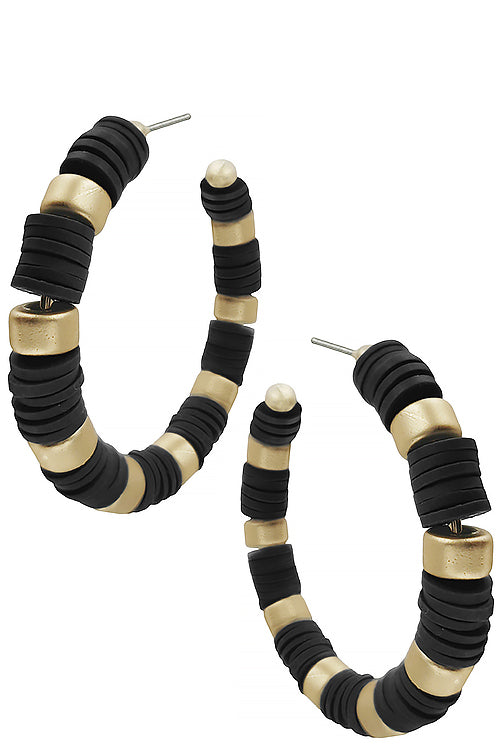 HIGH POLISH METAL BEADS RUBBER BEADS MIX WIRE HOOP EARRING