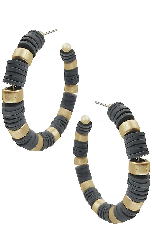 HIGH POLISH METAL BEADS RUBBER BEADS MIX WIRE HOOP EARRING