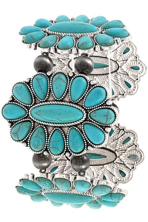 WESTERN STYLE TEXTURED TURQUOISE GEMSTONE CONCHO STRETCH BRACELET