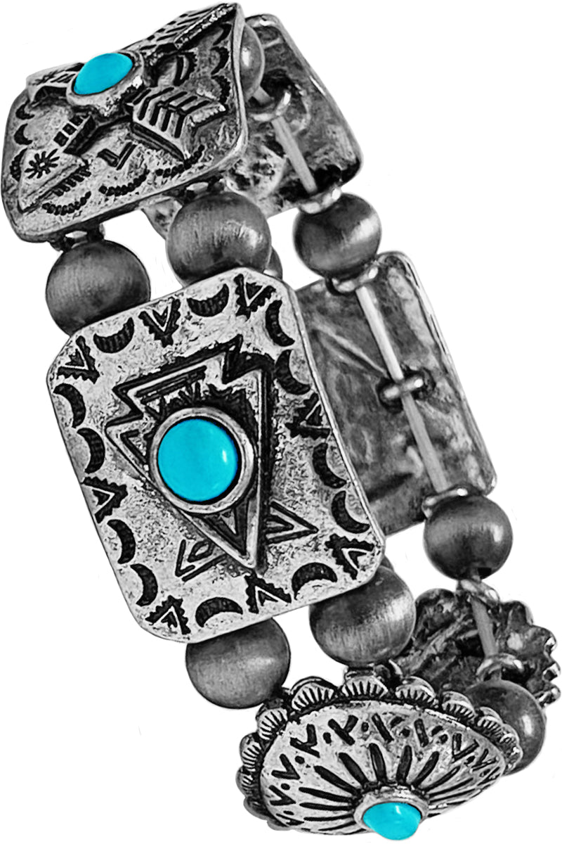 WESTERN STYLE AZTEC CABLE PAISLEY TEXTURED GEMSTONE CONCHO FLOWER ARROW THUNDERBIRD CASTING NAVAJO PEARL STRETCH BRACELET