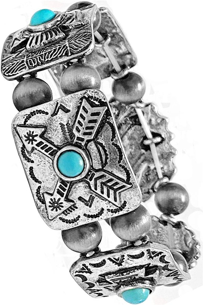 WESTERN STYLE AZTEC CABLE PAISLEY TEXTURED GEMSTONE CONCHO FLOWER ARROW THUNDERBIRD CASTING NAVAJO PEARL STRETCH BRACELET