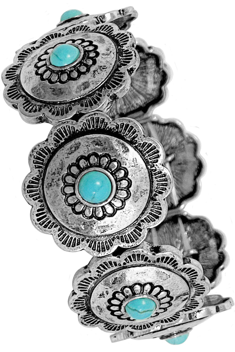 WESTERN AZTEC GEMSTONE CONCHO FLOWER BRACELET