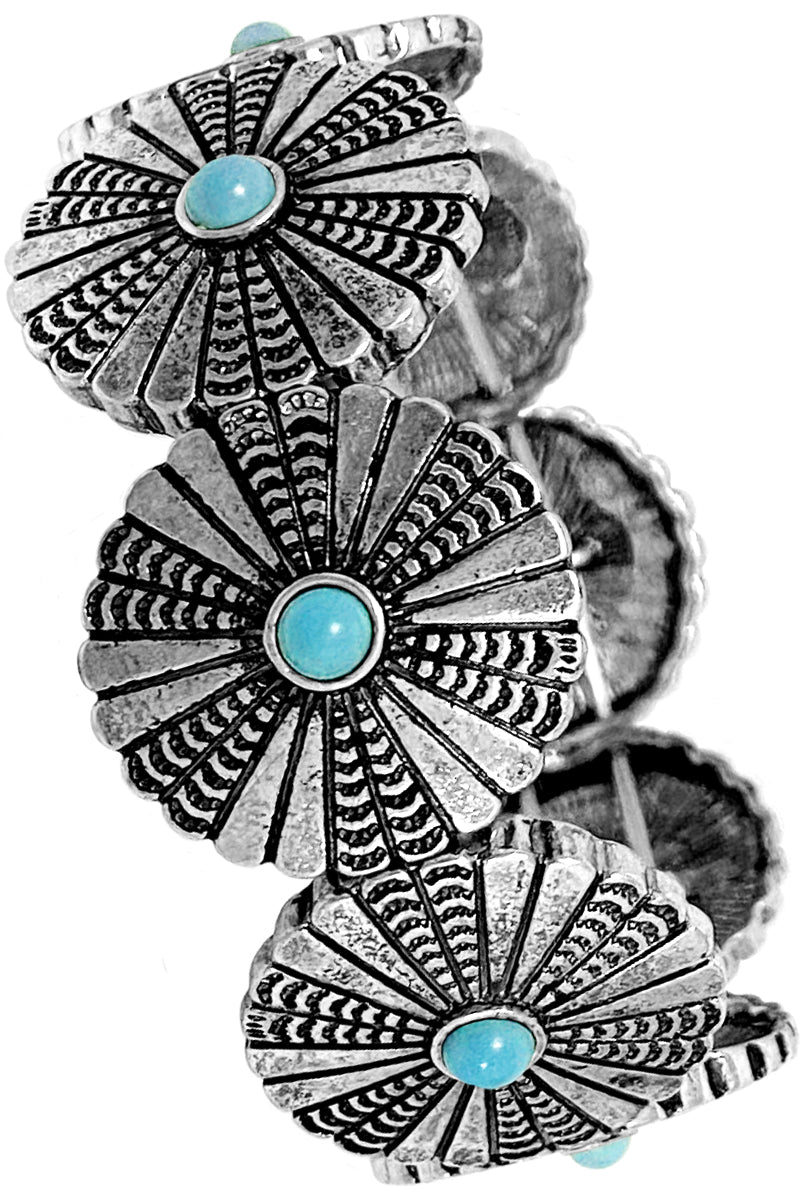 WESTERN AZTEC GEMSTONE CONCHO FLOWER BRACELET