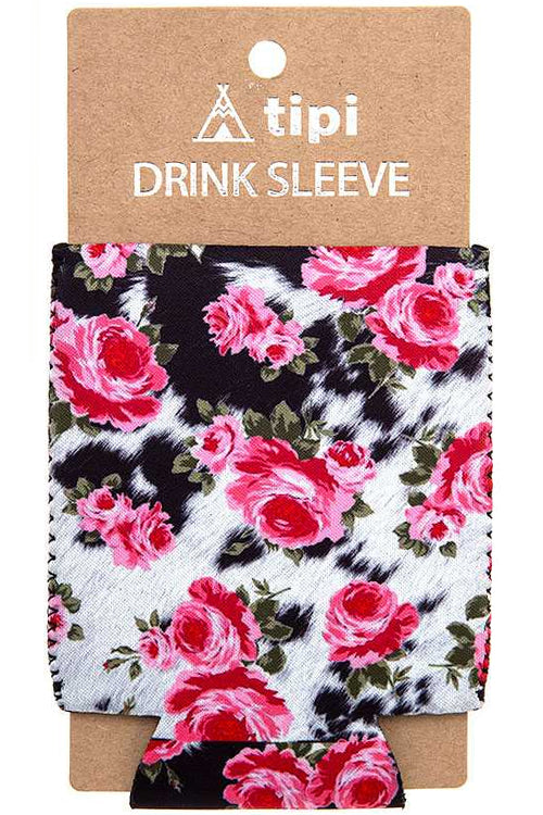 COWFUR FLOWER ROSES Can BOTTLE Cooler DRINK SLEEVE