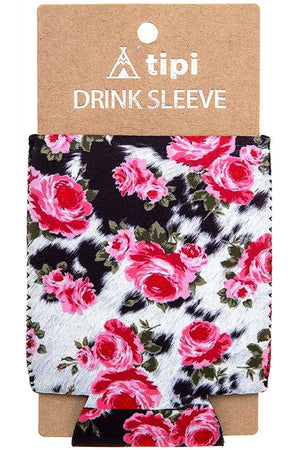COWFUR FLOWER ROSES Can BOTTLE Cooler DRINK SLEEVE