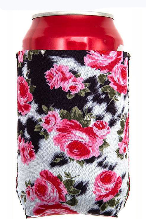 COWFUR FLOWER ROSES Can BOTTLE Cooler DRINK SLEEVE