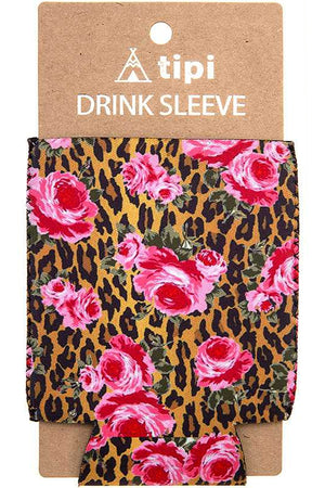 LEOPARD FLOWER ROSE Can BOTTLE Cooler DRINK SLEEVE