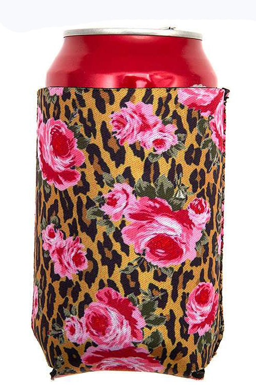 LEOPARD FLOWER ROSE Can BOTTLE Cooler DRINK SLEEVE