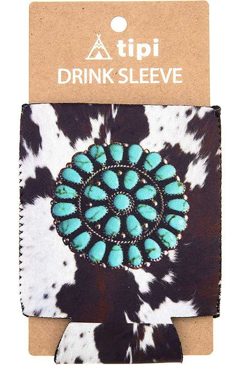 WESTERN CONCHO FLOWER COWHIDE Can DRINK SLEEVE