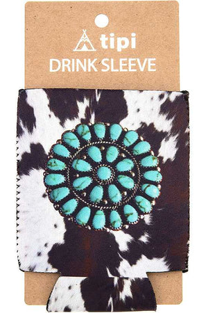 WESTERN CONCHO FLOWER COWHIDE Can DRINK SLEEVE