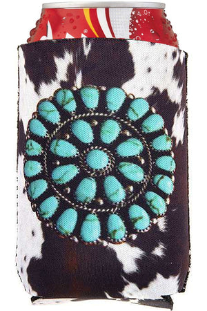 WESTERN CONCHO FLOWER COWHIDE Can DRINK SLEEVE