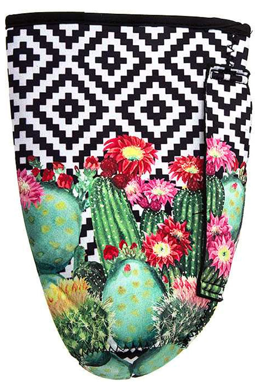 WESTERN STYLE NAVAJO AZTEC GEOMETRIC DESIGN CACTUS FLOWER PRINT PERSONALIZED TUMBLER DRINK SLEEVE WITH HANDLE