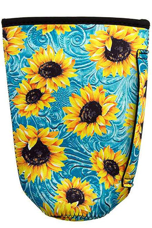 PAISLEY LEATHER SUNFLOWER TUMBLER DRINK SLEEVE